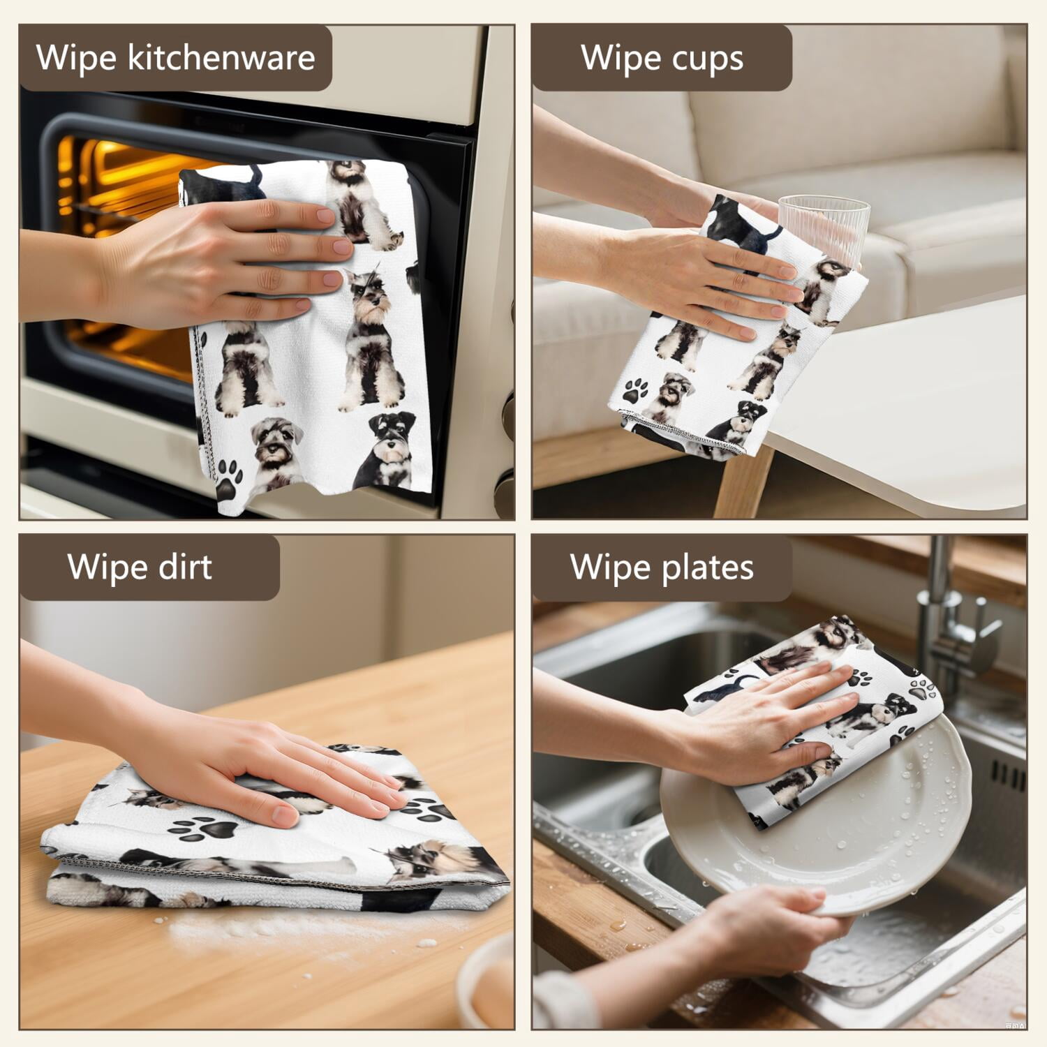 6 Pcs Funny Kitchen Towels,Schnauzer Dogs Microfiber Dish Towels,Kitchen Tea Towels,Kitchen Towel Set (18" X 26")