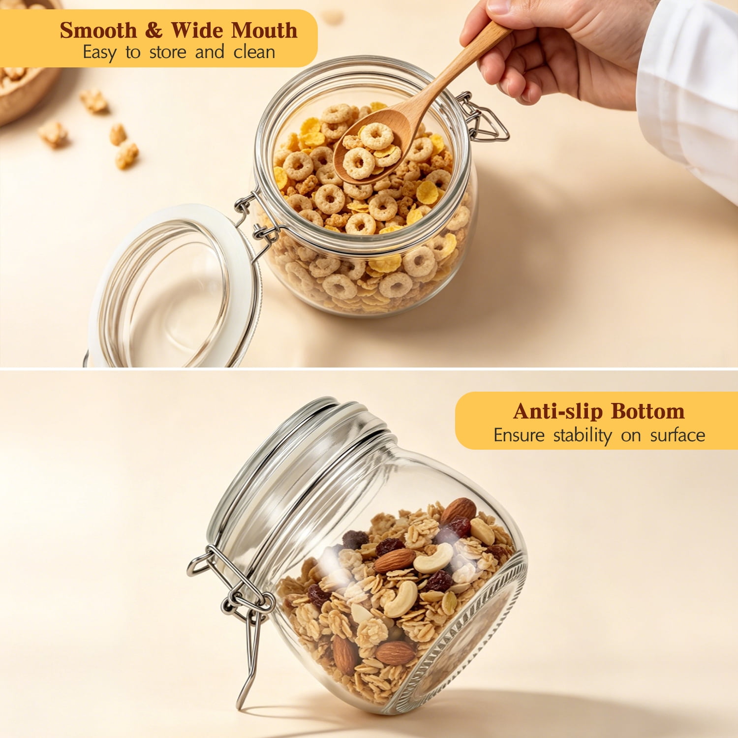 9 Pcs Airtight Glass Jars Set Includes 3 Accessories, TAIMASI 17oz Food Storage Jar with Airtight Clamp Lids, Small Clear Mason Jars for Kitchen Canning, Flour, Cereal
