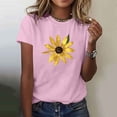 thumbnail image 2 of Sexlip Womens Short Sleeve Blouse Sunflower Print Crew Neck Loose Sleeve Soft Fabric Relaxed Silhouette for Daily Outfits Pink M, 2 of 5