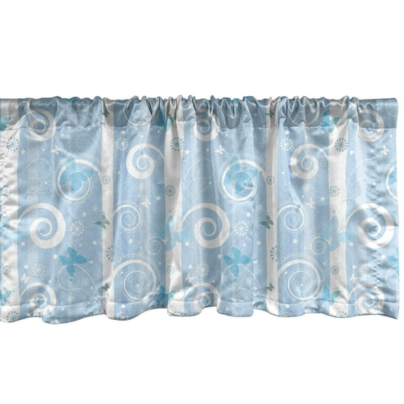 Ambesonne Christmas Window Valance, Snowflakes Butterfly, 54" X 18", Pale Blue White