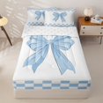 thumbnail image 2 of Homewish Kawaii Blue Bow Zipper Full Size Comforter Sets with Fitted Sheet and 2 Pillowcases for Girl, Cartoon Lattice Zipper Bedding Set, Reversible, 4pcs, 2 of 6