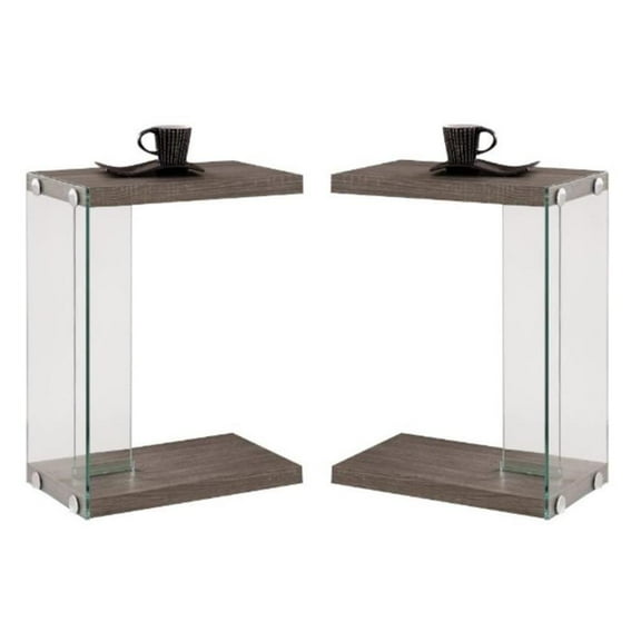 Home Square End Table in Weathered Gray and Clear - Set of 2