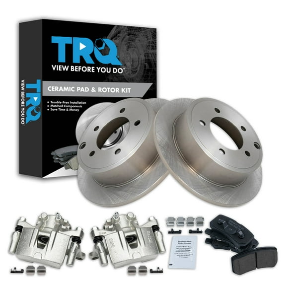 TRQ Rear Brake Pad & Rotor Kit Brake Caliper Brake Pads Brake Rotor Ceramic Fits Select 2009-2011 Mitsubishi Lancer