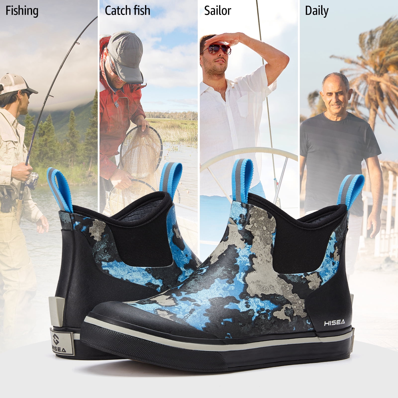 HISEA Men's Deck Boots - Waterproof Ankle Rain Boots For Fishing & Boating With Slip-Resistant Sole - View #2