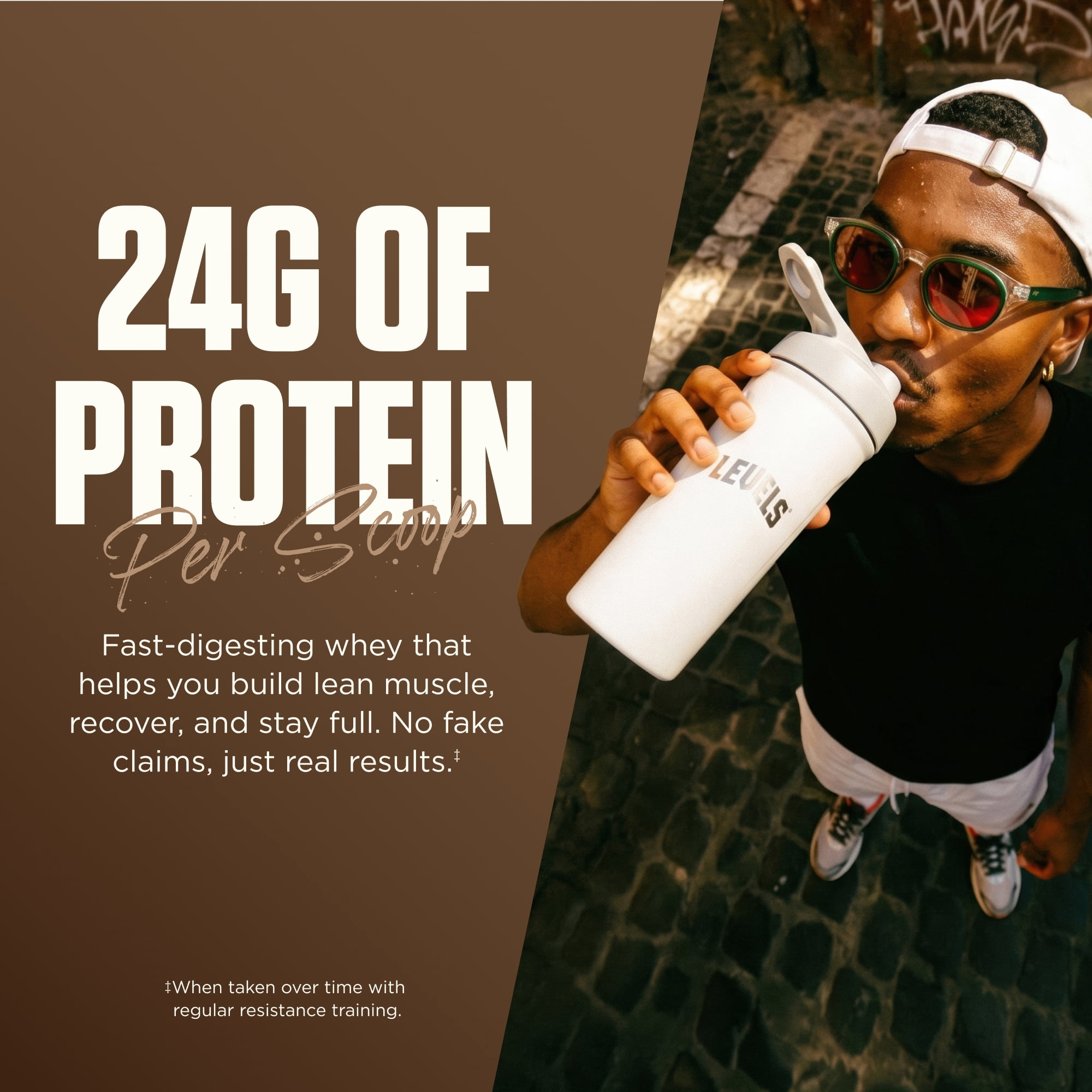 Levels Grass Fed Whey Protein Powder, No Artificials, 24G of Protein, Double Chocolate, 1.48LB