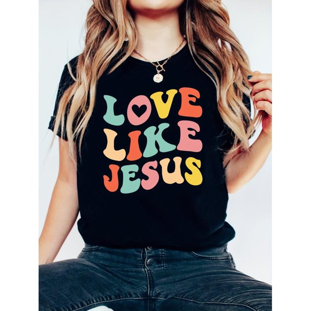 Love Like Jesus" T-Shirt Graphique pour Femmes - Col Rond Décontracté, Manches Courtes, Respirant, Non Transparent, Parfait pour le Printemps et l'Été, pour Adultes, Hommes, Femmes, Adolescents