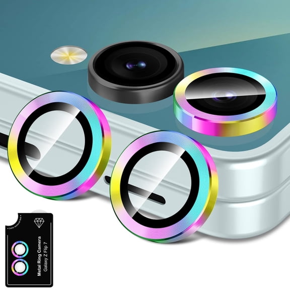 Moreoy Camera Lens Protector for Samsung Galaxy Z Flip7, Aluminum & 9H Tempered Glass Screen Cover, [HD Clear][Anti Scratch][Shatterproof][Easy Installation] for Samsung Galaxy Z Flip 7,Multicolour
