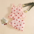 thumbnail image 2 of UngA Toddler Outfit 3 6 12 18 24 Months 2T 3T 4T 5T Girls Outfits Summer Ruffle Ribbed Flower T Shirt Shorts Set Clothes for Girls(Pink,6-12 Months), 2 of 5