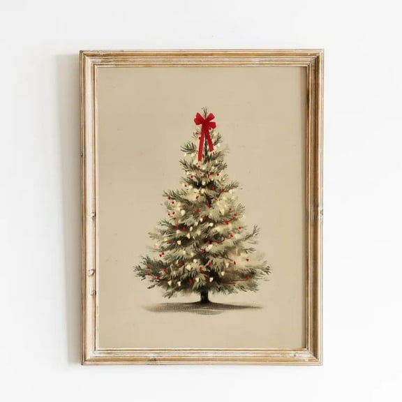 Neutral Vintage Christmas Tree Wall Art Print Poster Size 24''x36''-Gategoo