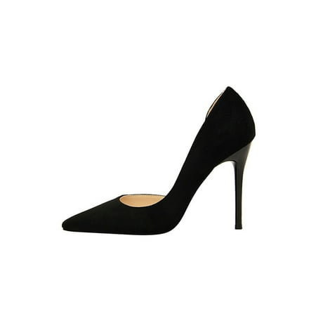 

Tenmix Women Stilettos Faux Suede D Orsay Pumps Pointed Toe High Heels Slip On Dress Shoes Ladies Lightweight Classic Black 6
