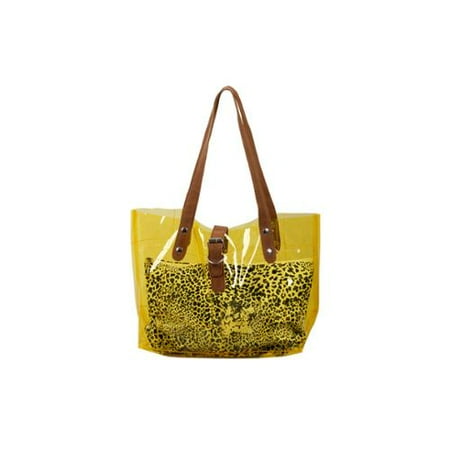 Bundle Monster PVC Transparent Carrier Beach Bag+Cheetah Print Cosmetic Tote-YEL