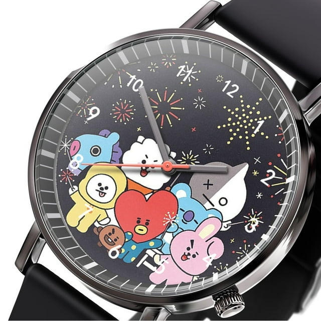 Reloj Analógico de Cuarzo BTS Modelo BT21 Color Negro S68 10 mm Hebilla 4 cm Redonda