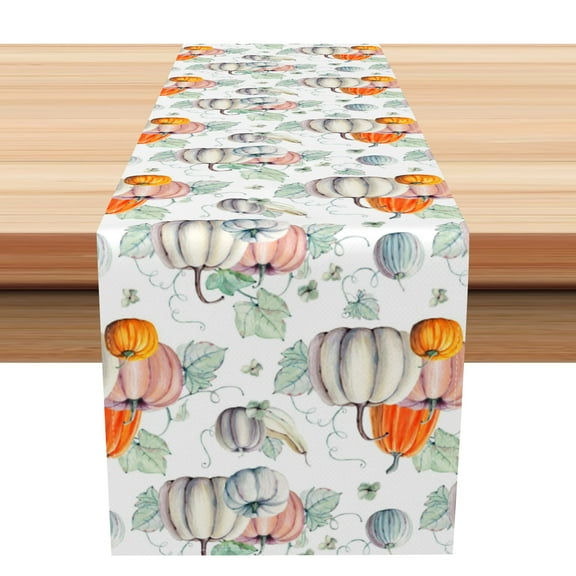 SUNOLIFE Fall Thanksgiving Table Runner Autumn Pumpkins Kitchen Dining Table Linens 13 x 72 In