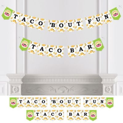 Taco Bout a Shower Banner Sign Garland for Mexican Fiesta Themed Baby Shower First Birthday Party Decorations Photo Props Backdrop Gold Glitter 
