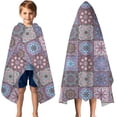 thumbnail image 3 of Purple Ethnic Geometric Patchwork Pattern Hooded Bath Towel，50"x30" for Ages 3 To 12 Kids, Quick Dry Lightweight Soft Microfiber Hood Beach Towel Cover Up for Kids, 3 of 7