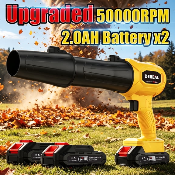 Upgraded Yellow-Two Batteries 2 Nozzles Leaf Blower/Turbo Blower