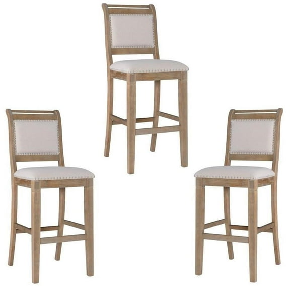 Home Square 3 Piece 30" Upholstered Wood Bar Stool Set in Natural Brown