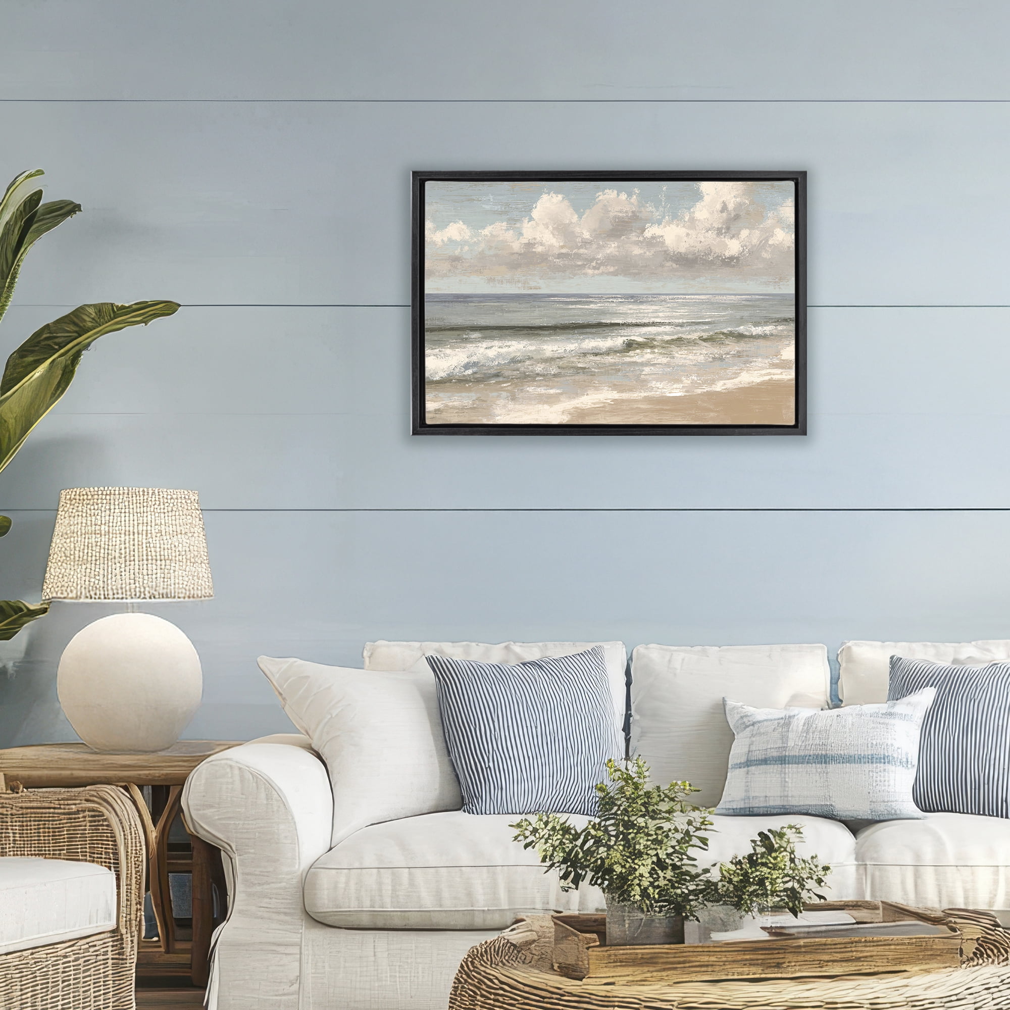 Stupell Industries Distressed Beach Horizon Black Framed Floater Canvas Wall Art, design by Jacky Ngan