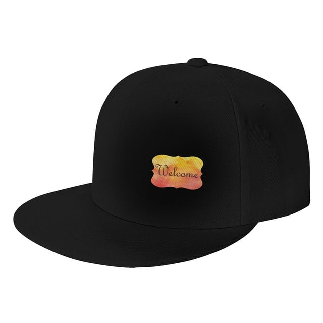 DouZhe Flat Brim Cap Snapback Hat, Romantic Welcome Sign Prints Adjustable Black Adult Baseball Cap