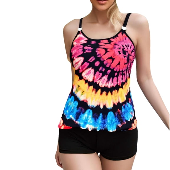 qelini Tankini Bathing Suits for Women Plus Size Swimsuits Hawaiian Print Swimwear Summer Vocation