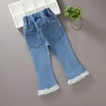 thumbnail image 5 of Kids Jeans Girls Embroidered Bell Bottom Jeans with Pockets High Waisted Wide Leg Jean for Toddler Girls 6-12 Months, 5 of 9