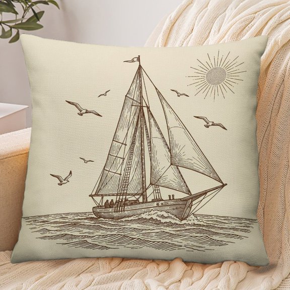 Chilfamy Envelope Throw Pillow Cover, Nautical Heritage Sketch Soft Polyester Farmhouse Modern Decorative Cushion Case for Home Bedroom Living Room,18x18 Inch