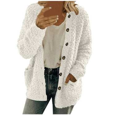 SKSloeg Clearance Sherpa Jacket Women Fall Winter Fleece Jacket Button Down Open Front Sherpa Coats Plus Size Long Sleeve Plush Up Sweaters with Pockets White L