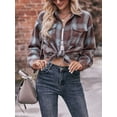 thumbnail image 6 of Michellecmm Women Fashion Shirts Plaid Turn-Down Collar Button Down Tie Knot Long Sleeve Blouses Spring Fall Casual Loose Tops Streetwear, 6 of 7