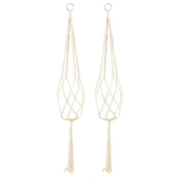 Macrame Knotted Flower Plant Hanger Handmade Braided Rope 39.4 Inch Length 2 Pcs