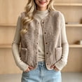 thumbnail image 2 of Ecqkame Women's Fuzzy Vest Sleeveless Button Down Loose Round Neck Casual Velvet Warm Fall Winter Outerwear with Pockets Khaki M, 2 of 6