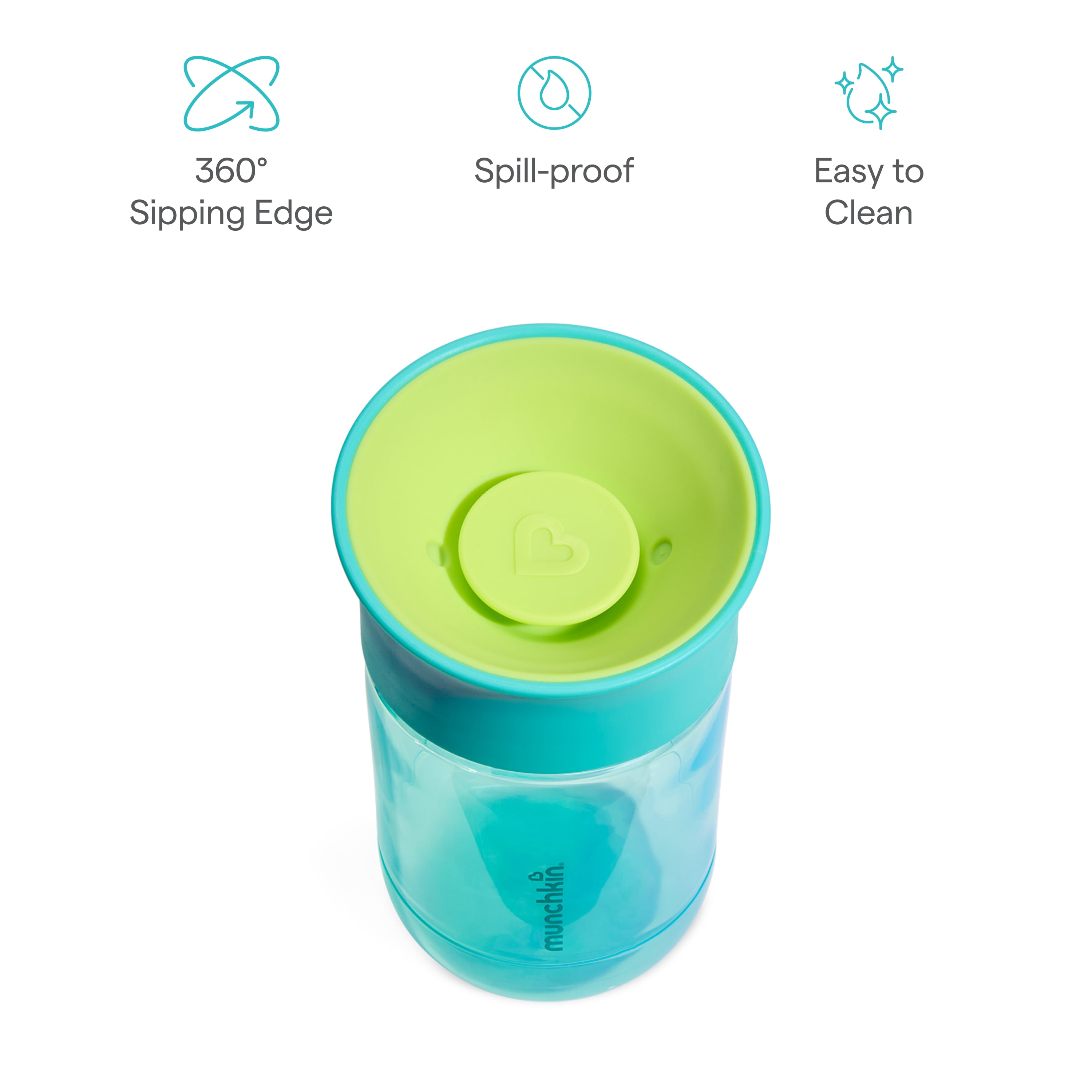 Munchkin Miracle 360 Spoutless Spill-Proof Cup, Medium Flow, 10 oz, Unisex, 2 Pack (Blue/Yellow)