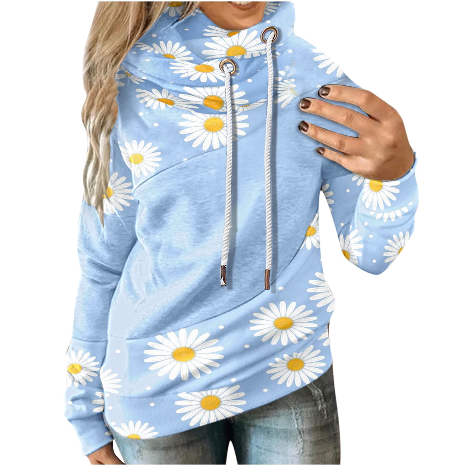 Clothing Womens Clothing Hoodies & Sweatshirts Hoodies Pointed Hoody with patchwork of recycled wool blue and white eye patch! 