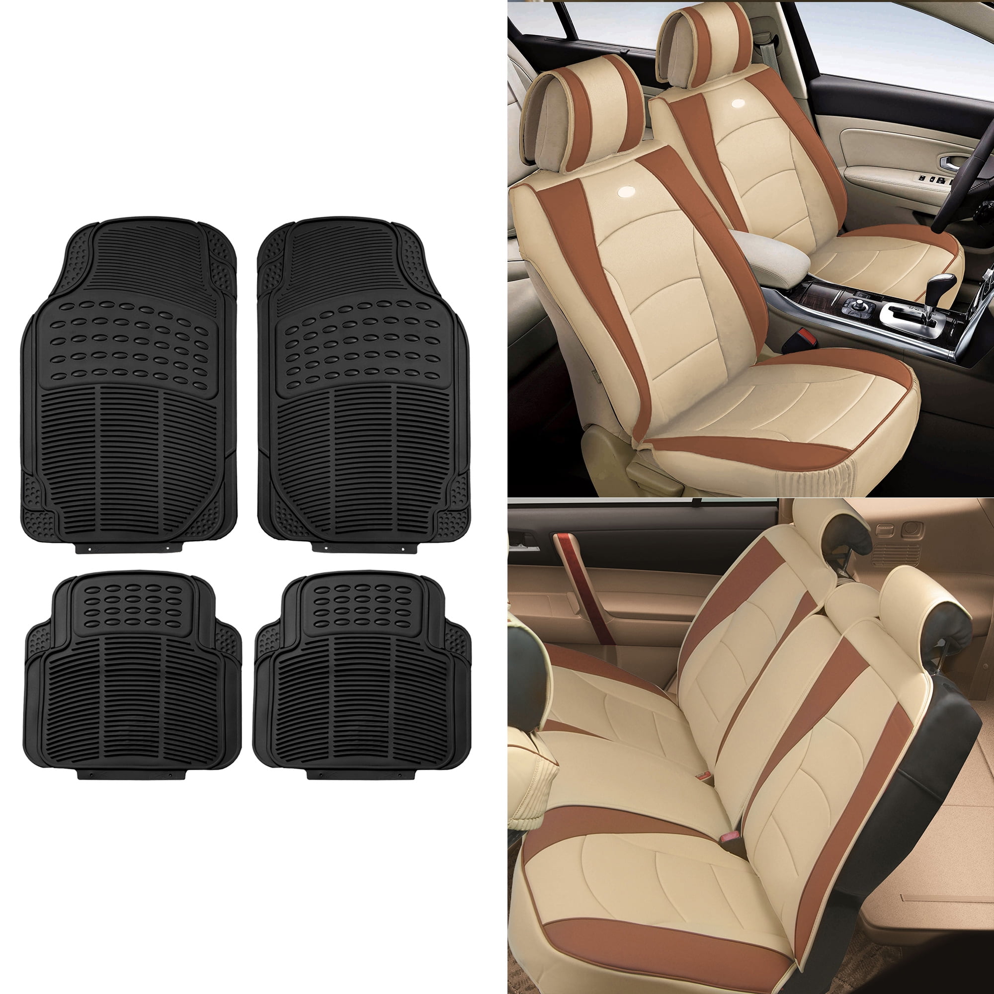 FH Group Luxury Leatherette Seat Covers For Auto Car SUV Van Beige Tan
