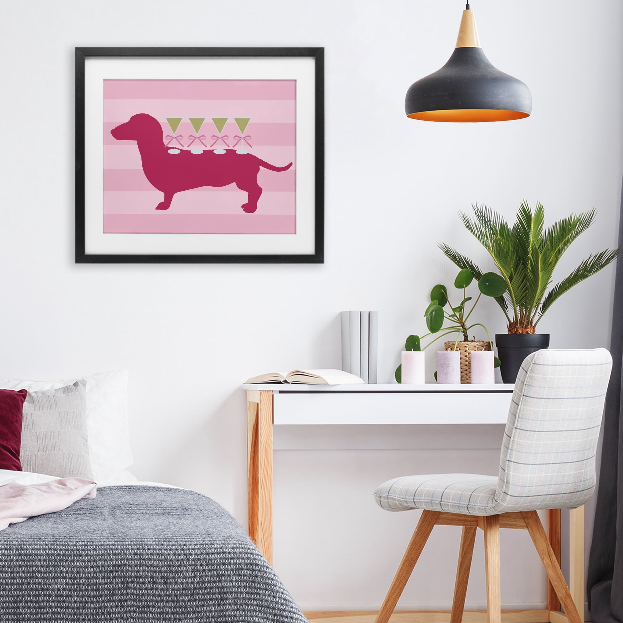 Stupell Industries Pink Dachshund With Martinis Black Framed Print Under Glass, design by Lil' Rue