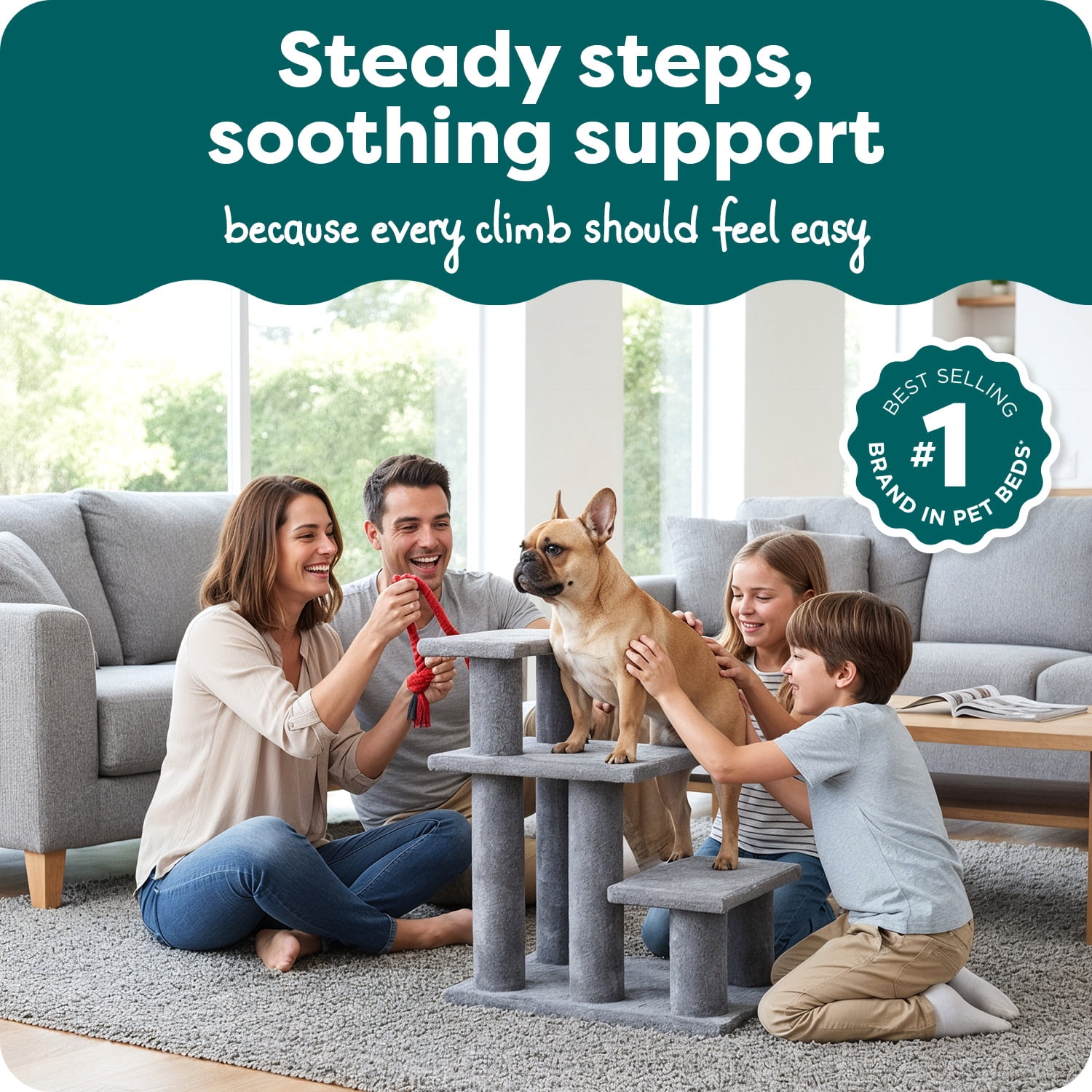 Steady Paws 3-Step Stairs, Joint Friendly, Brown, 1 Count