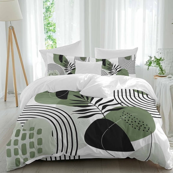 Queen 4 Piece Bedding Set Mid Century Abstract Color Block Soft Breathable Duvet Cover and Pillowcase,Minimalist Boho Lines Duvet Cover Set Washable Bed Sheets for Bedroom Dormitory Guest Room