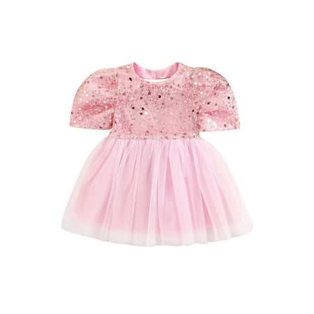 

Kids Baby Girl Princess Party Tutu Dress Sequin Bowknot Puff Sleeve Mesh Tulle Dresses Birthday Outfits