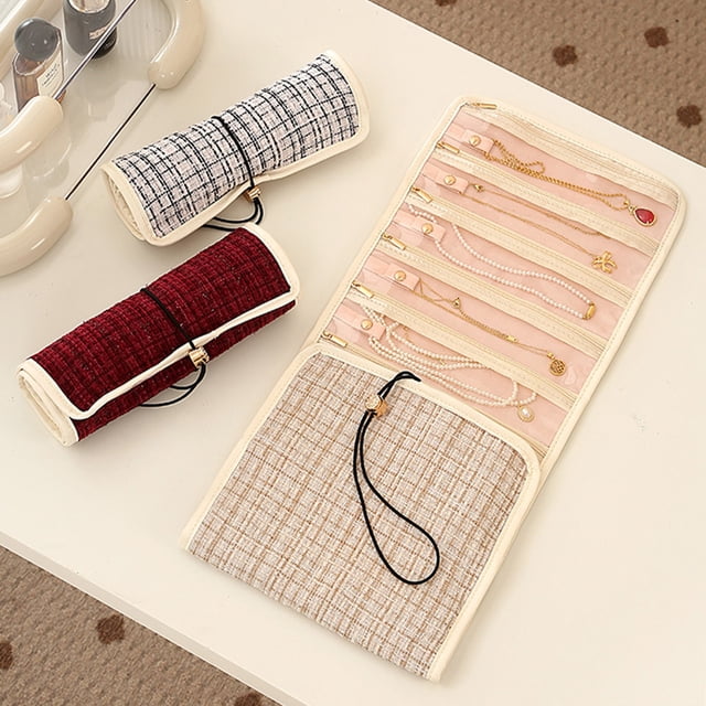 pstuiky Sac Organisateur de Bijoux à Grande Capacité à Rouler, Rangement de Bijoux Portable de Voyage avec Pochette Suspendue et Multiples Compartiments