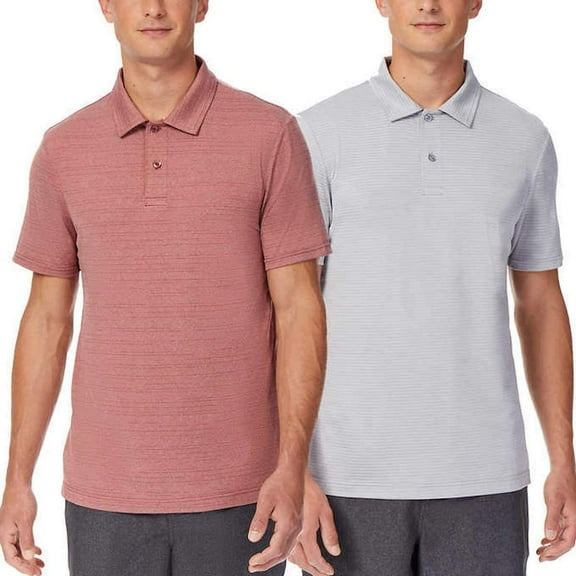 32 DEGREES Cool Men's 2 Piece Short Sleeve Performance Polos Rose Wood Haze SD/Heather ICY Grey, XX-Large