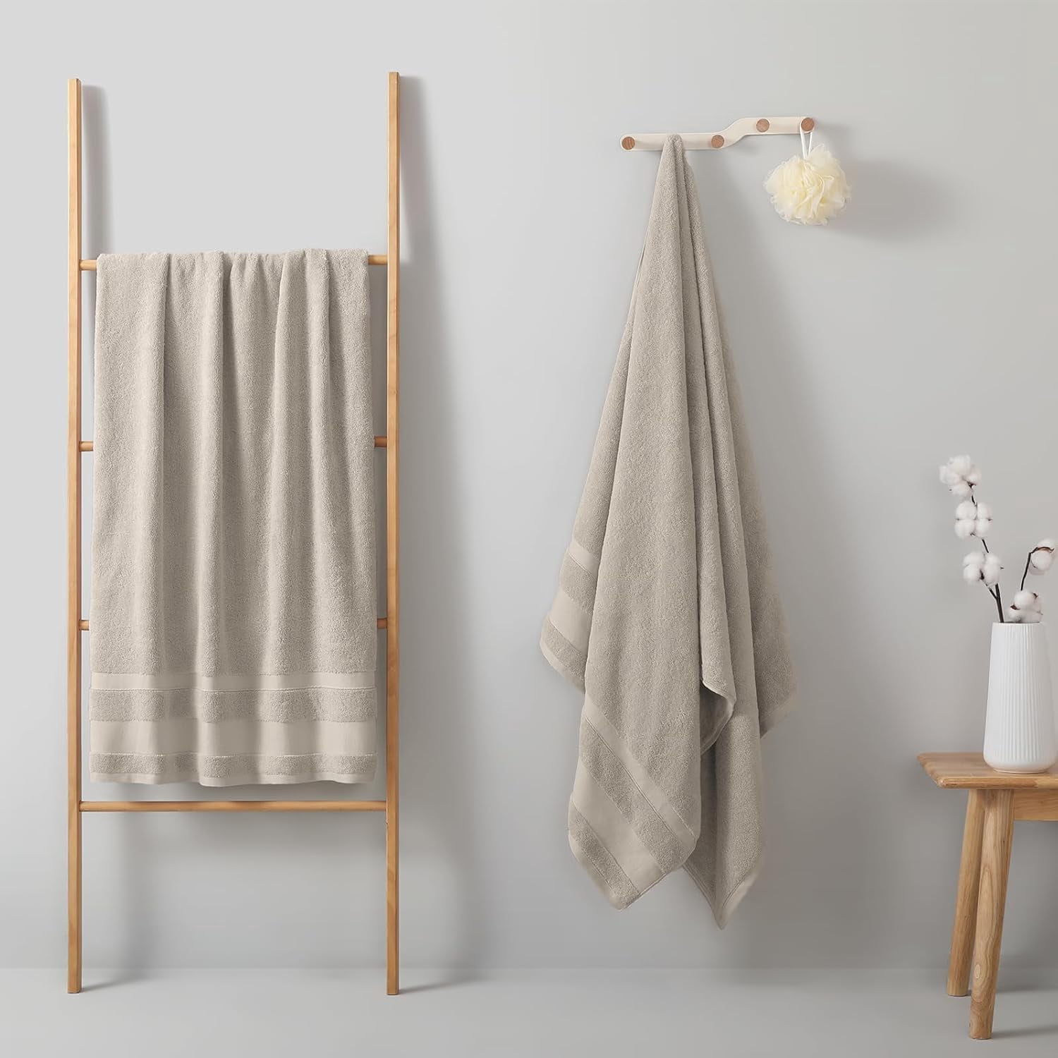 100% Cotton Bath Towels Set of 2, Oversized Bath Sheets 35 x 70 Inches, Soft & Absorbent Large Bathroom Towels, Quick Dry Cotton Towels for Bathroom, Gym, Spa, Pool & Family Use, Camel