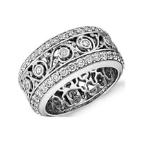 0.60 T.C.W Round Shaped Genuine Diamond Stunning Wedding Eternity Band for Women Solid 14K White Gold Size 3.5