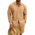 thumbnail image 4 of Maqroz Mens 2 Piece Outfits 2 Piece Casual Long Sleeve Summer Set Button Down Lapel Shirt & Elastic Waist Shorts Solid Lightweight Formal Dailywear, 4 of 9