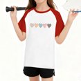 thumbnail image 3 of Red Girls T-Shirt 4-12Y, Cute Heart & Leopard Print, Soft Polyester Spandex Raglan Sleeve Casual Tee (Size 110-170),Size 7 T, 3 of 8