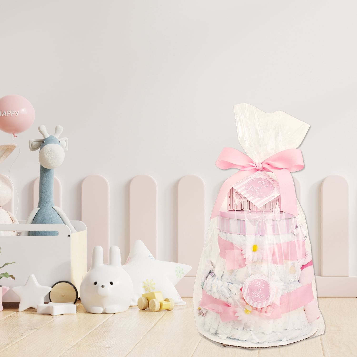 Alder Creek Gift Baskets Pink Two-Tier Baby Diaper Cake