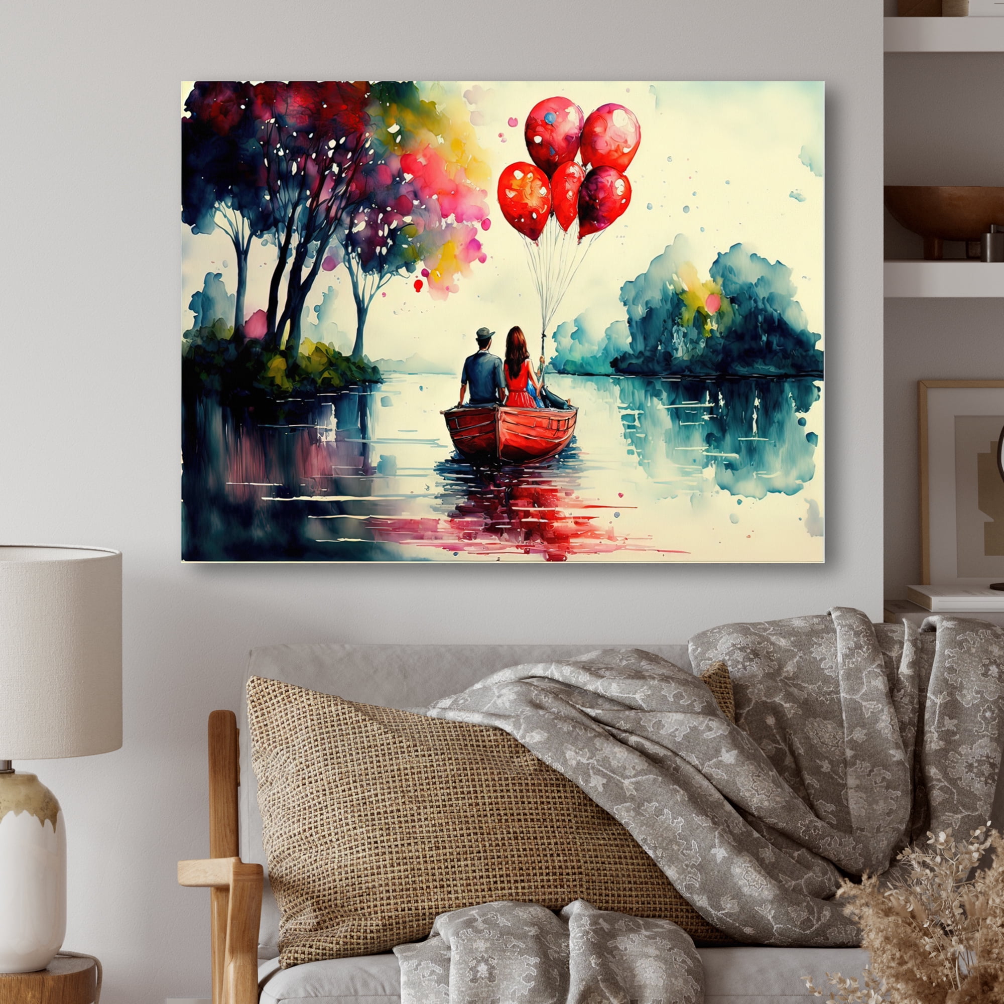 Designart Romantic Couple On The Water III Canvas Wall Art