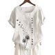 thumbnail image 1 of sweethay Camisa de manga corta con cuello y botones estampados de dientes de león para mujer Prendas para la parte del cuerpo Blanco M, 1 of 5