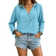 thumbnail image 5 of Oiangi Hoodie for Women Drawstring Long Sleeve Button V Neck Tops Casual Lightweight Fall Pullover Hooded Sky Blue 3XL, 5 of 8