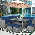 thumbnail image 1 of Costway 7 PCS Patio Rattan Dining Set Sectional Sofa Couch Ottoman Navy, 1 of 9