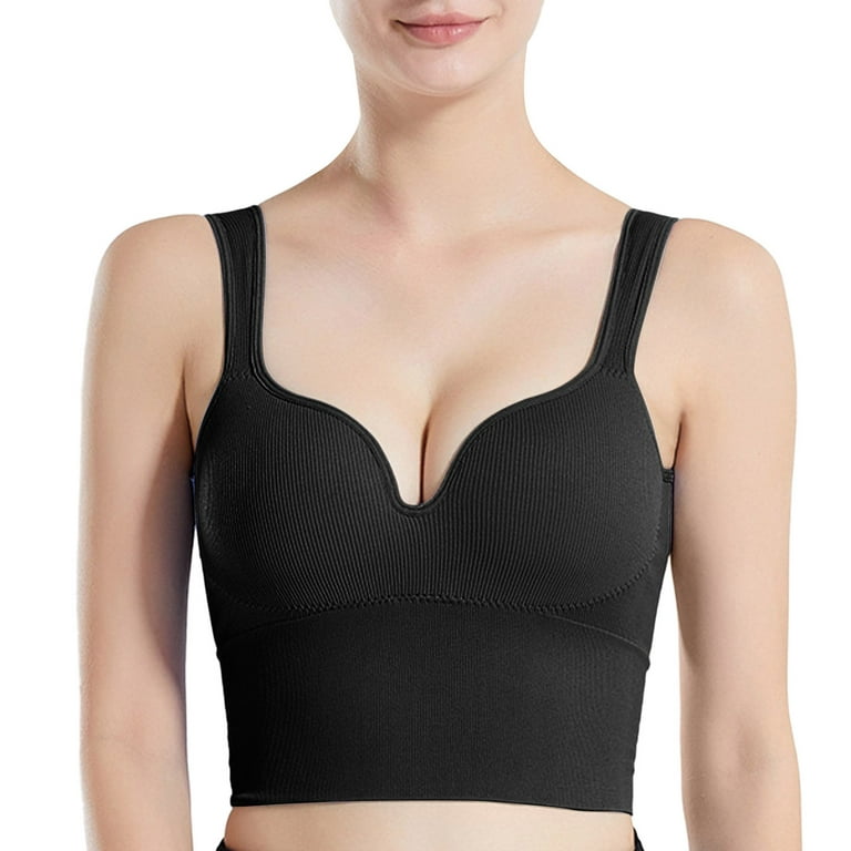 Cathalem Bras for Women Plus Size Adjustable Longline Sports Bra for Women  - Workout Padded Yoga Bra Cropped Tank Tops Camisole(Black,L)