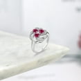 thumbnail image 4 of Gem Stone King 925 Sterling Silver Heart Red Created Ruby 3-Stone Ring for Women (1.22 Cttw, Heart Shape 4MM, Gemstone July Birthstone, Size 9), 4 of 4